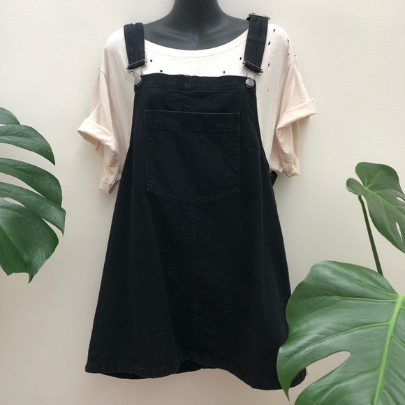 Pull & Bear Black Pinafore Dress Denim Overalls - Picture 4 of 10